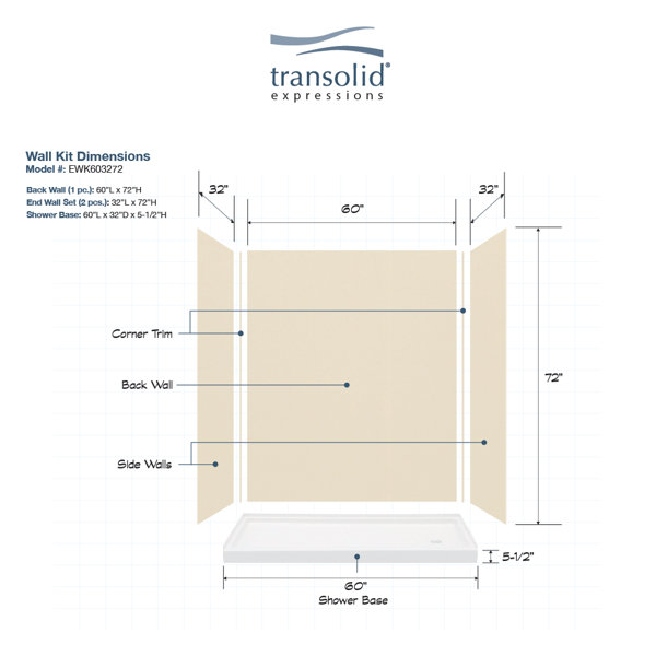 Transolid 60" W x 72" H Framed Rectangle Shower Stall and Base Included